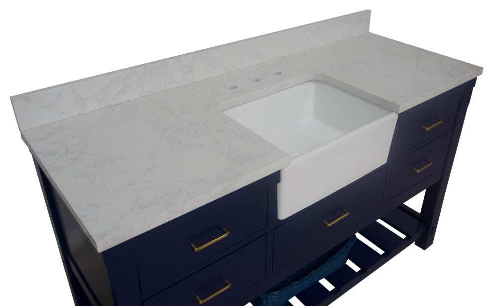 Charlotte 60" Bathroom Vanity, Royal Blue, Engineered Carrara, Single