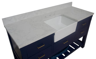 Charlotte 60" Bathroom Vanity, Royal Blue, Engineered Carrara, Single