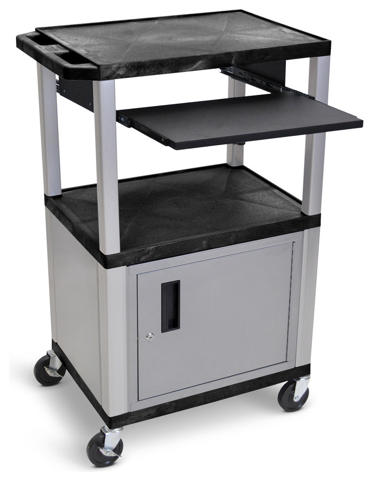 Luxor Tuffy 3-Shelf Cart, Pullout Shelf, Legs, Electric, Black, Nickel Cabinet