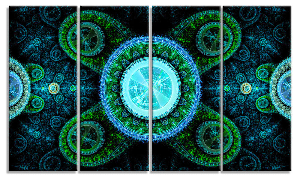 Bright Blue Psychedelic Relaxing Art, Abstract Canvas Print, 48"x28", 4 Panels