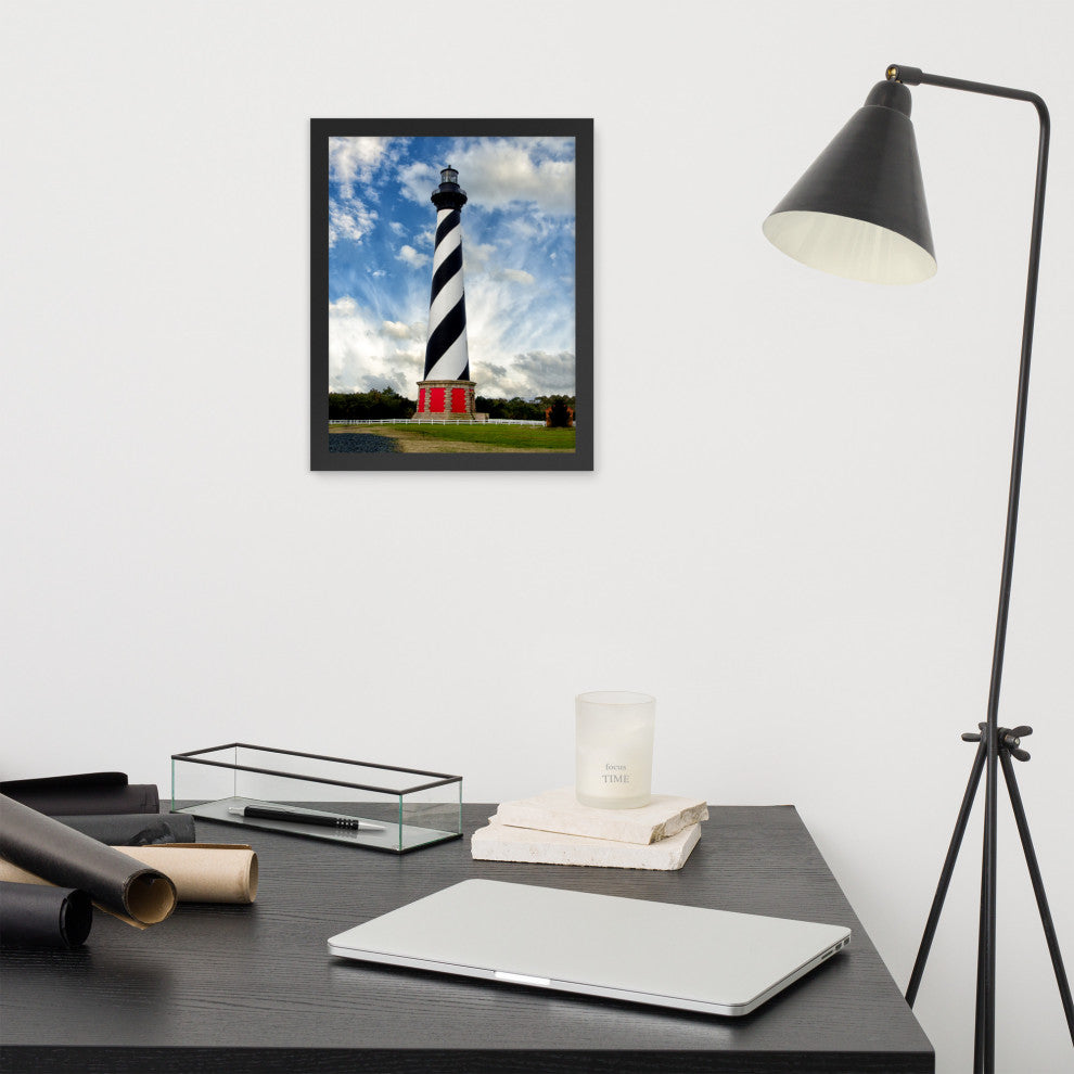Cape Hatteras Lighthouse Coastal Landscape Framed Photo Paper Wall Art Prints, Black, 11" X 14"