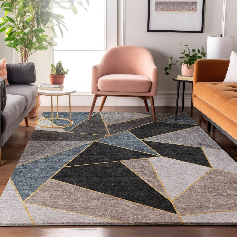 Premium Machine Washable Mayfield AMF636 Blue 2'6" x 3'10" Rug