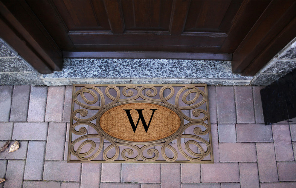 A1HC Rubber & Coir Elegant Circles Princess Doormat, Monogrammed, W