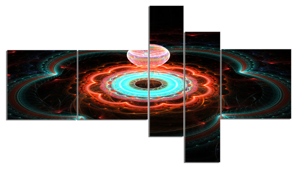 Balloon over Fractal Colored Area, Floral Canvas Art Print, 60"x32", 5 panels