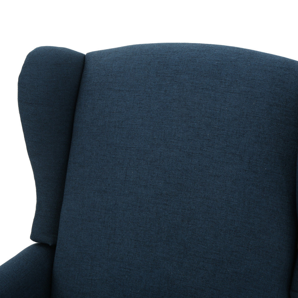 GDF Studio Weyland Contemporary Fabric Wingback Pushback Recliner, Navy Blue