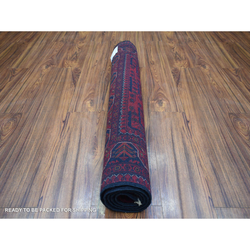 Deep and Saturated Red, Pure Wool Hand Knotted, Afghan Khamyab Rug, 3'4"x4'8"