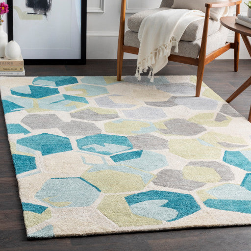 Surya Rivera RVR-1009 8'x10' Rug, Teal/Cream/Khaki/Olive/Medium Gray