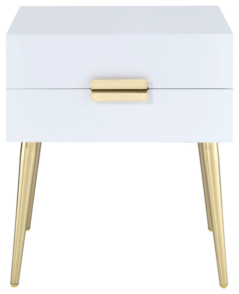 Denvor End Table, Gold Finish, White