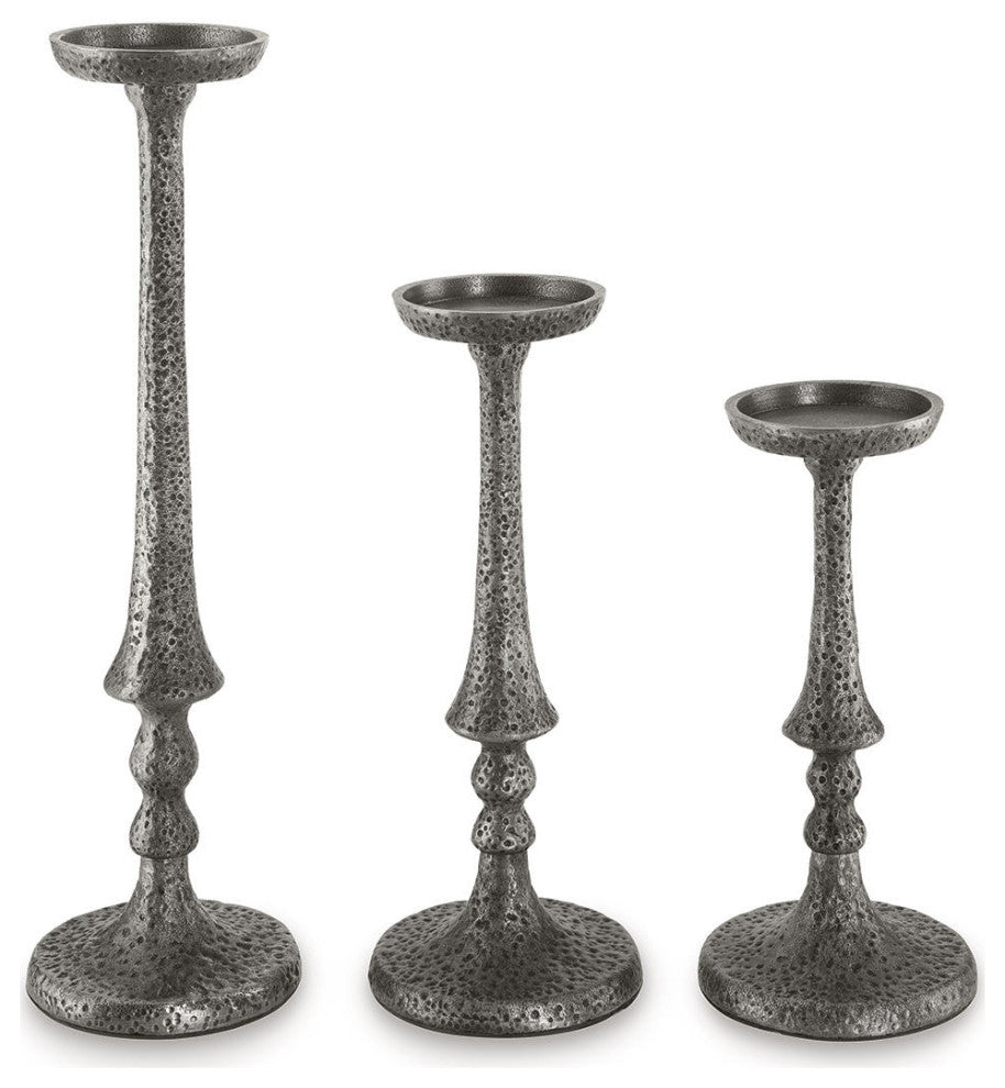 Eravell Pewter Finish Candle Holder, Set of 3