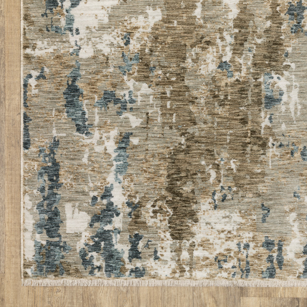 Easely Modern Abstract Elements Beige/ Teal Area Rug, 2'3" x 7'6"