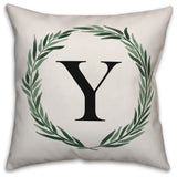 Watercolor Greenery Wreath Monogram Y 18x18 Spun Poly Pillow