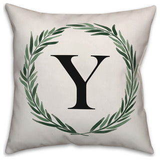 Watercolor Greenery Wreath Monogram Y 18x18 Spun Poly Pillow
