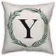 Watercolor Greenery Wreath Monogram Y 18x18 Spun Poly Pillow