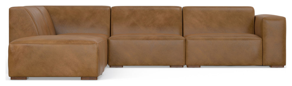 Rex Left Corner Sectional Modular Sofa with Ottoman in Genuine Leather