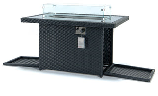 Outdoor Rectangular Fire Pit Table 55,000 BTU Wicker Design, Black
