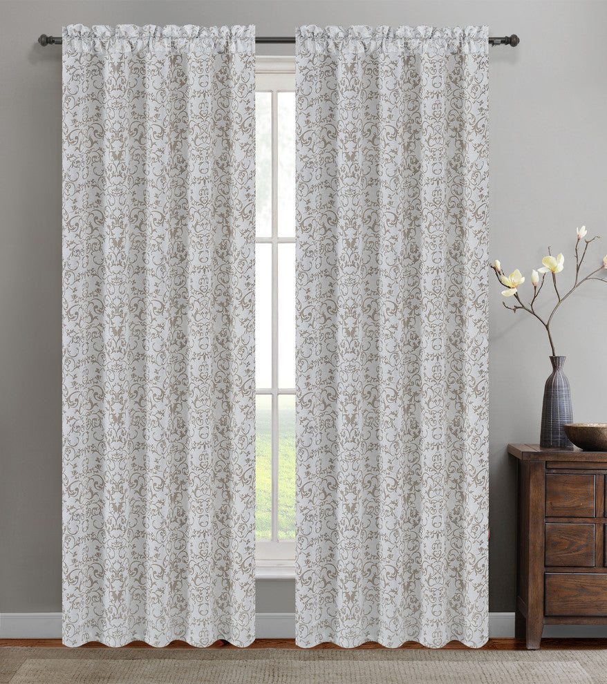 Jacquard Vine Drapery Curtain Panels, Natural, 50"x63", Set of 2