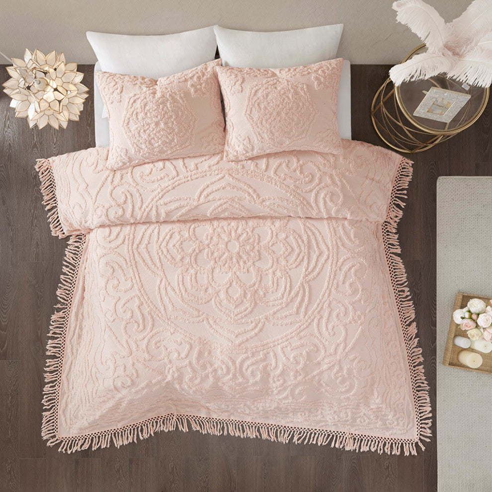 Madison Park Laetitia Tufted Cotton Chenille Medallion Fringe Coverlet Mini Set