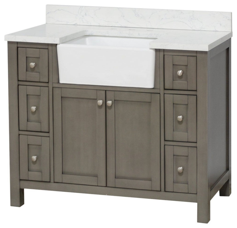 Yorkshire 42" Bathroom Vanity, Weathered Gray, Engineered Marble