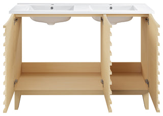 Cascade 48" Natural Oak, Double Basin Bathroom Vanity With White Sink Top