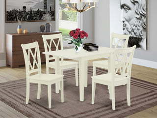 Dining Set 5 Pcs- 4 Chairs, Table, Linen White Chair Seat, Solid Wood Frame