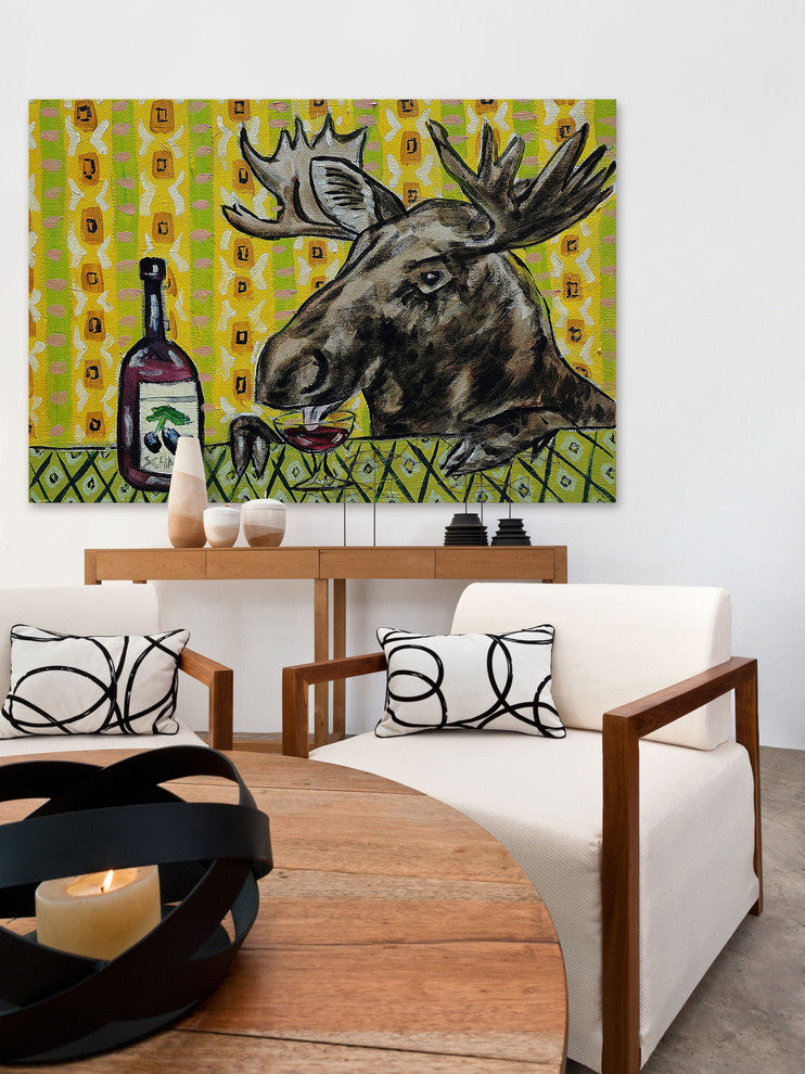 "Moose Wine" Painting Print on Wrapped Canvas, 60"x40"
