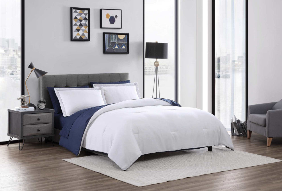 The Nesting Company Chestnut Reversible 7-Pc BIB Comforter Set-Queen-White/Navy