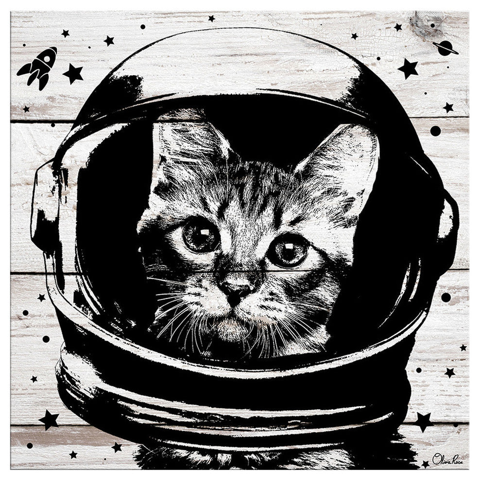 Ready2HangArt ''Space Cat'' Wrapped Canvas Animal Wall Art, 10"x10"
