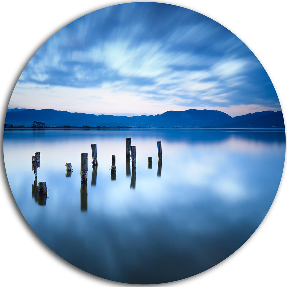 Cloudy Sky Above Lake, Seascape Photo Disc Metal Artwork, 36"
