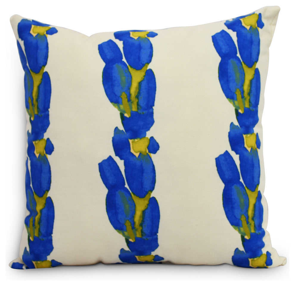 Sunset Tulip Stripe Floral Decorative Outdoor Pillow, Blue, 16"