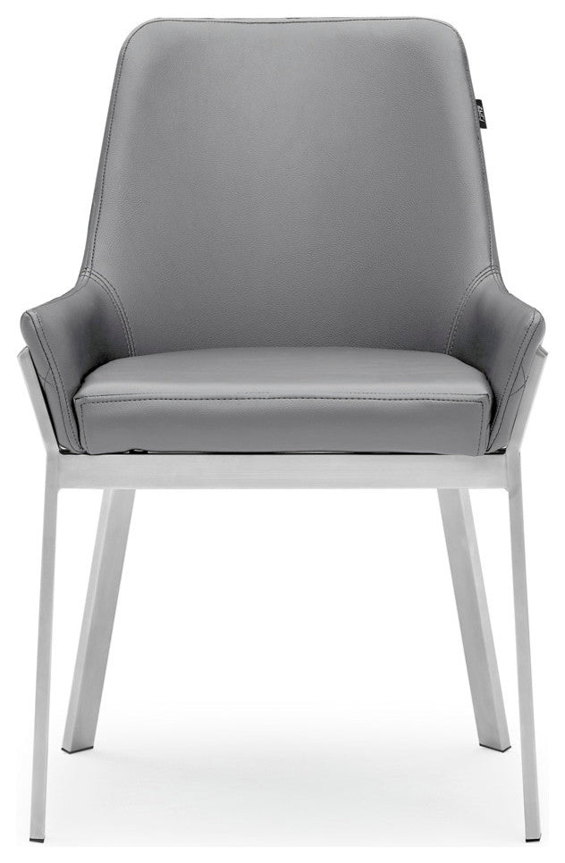 Sydney Leatherette Dining Chair With Brushed Stainless Steel Legs, Gray