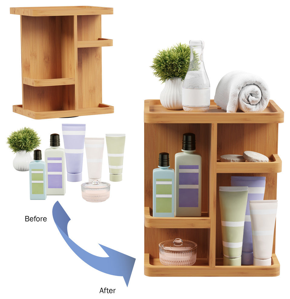 Lavish Home Bamboo Countertop Makeup Organizer Carousel