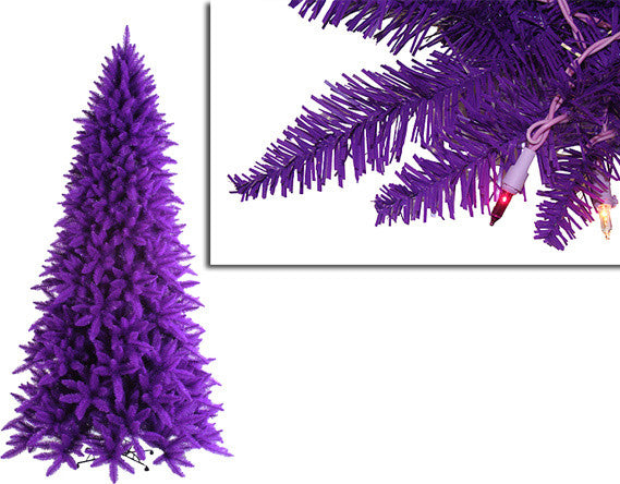 Pre-Lit Slim Ashley Spruce Christmas Tree, Clear and Purple Lights, Purple, 10'
