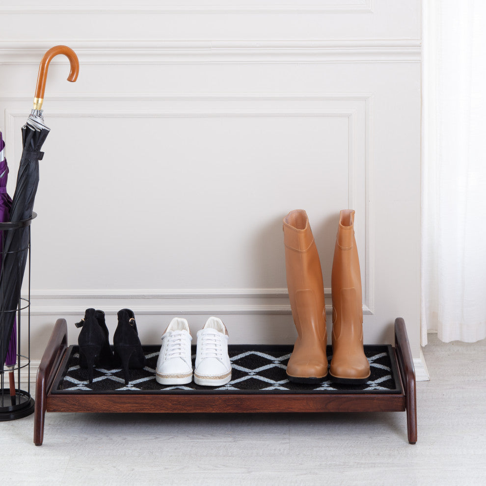 Single-Tier Brown Stand With 3-Pair Rubber Boot Tray San Tropez