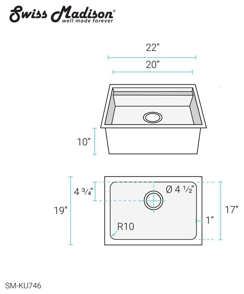 Rivage 22x19" Single Basin Undermount Kitchen Workstation Sink