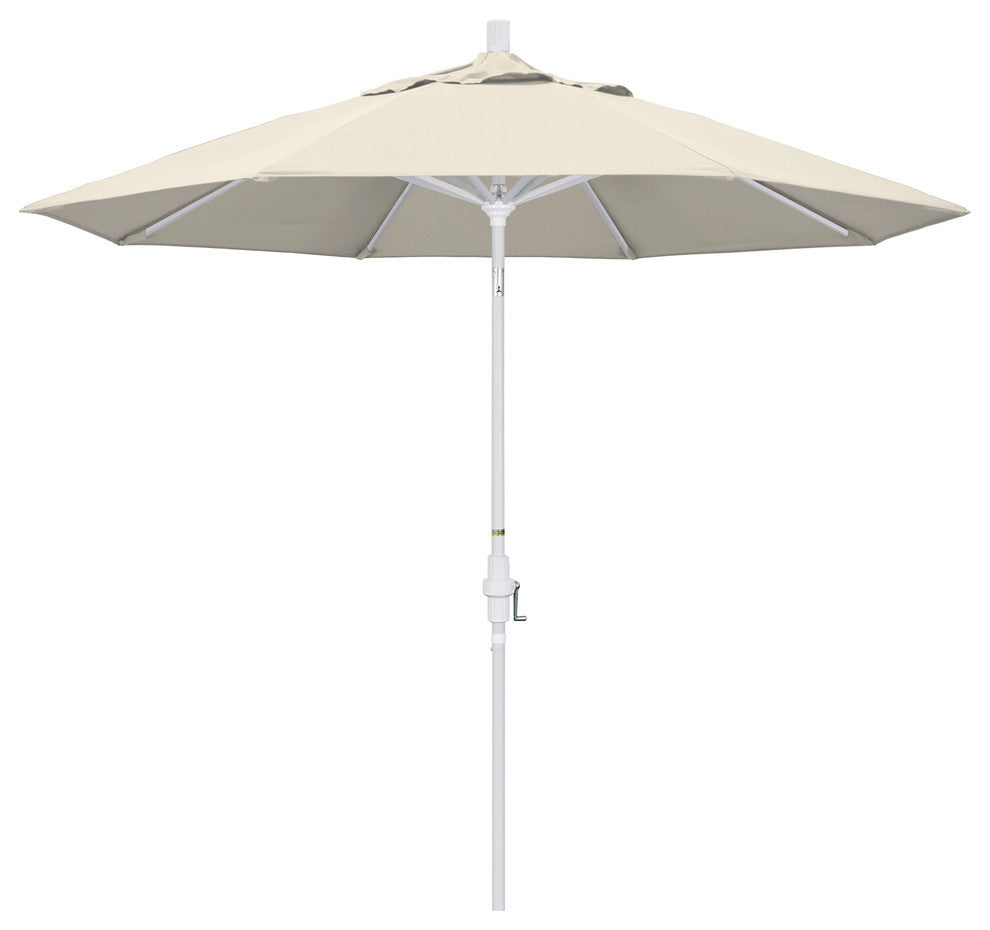 9'' Matted White Collar Tilt Crank Lift Aluminum Umbrella, Olefin, Antique Beige