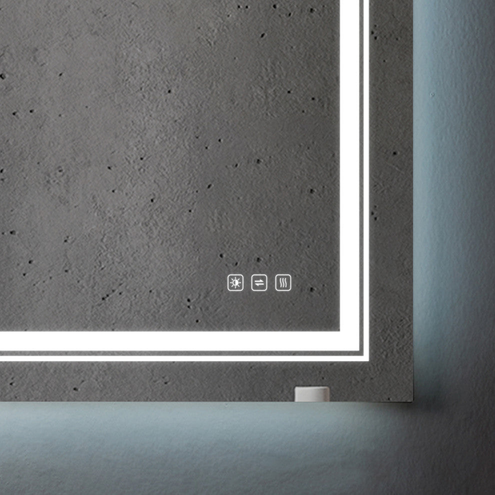 72" x 36" Rectangular Frameless LED Anti-Fog Wall-Mounted Bathroom Vanity Mirror