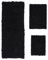 Bell Flower Collection Tufted Bath Rug, 3-Piece Set With Runner, Black