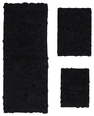 Bell Flower Collection Tufted Bath Rug, 3-Piece Set With Runner, Black