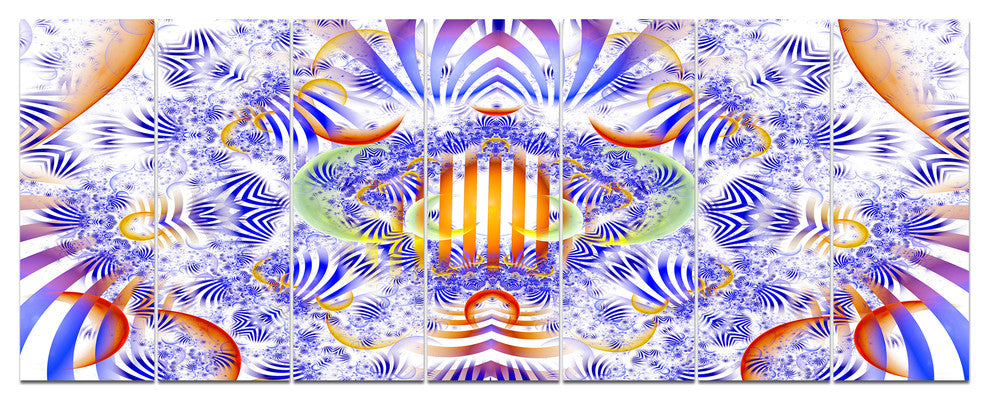 Magical Fairy Pattern Blue, Abstract Art on Canvas, 83"x32", 7 Panels