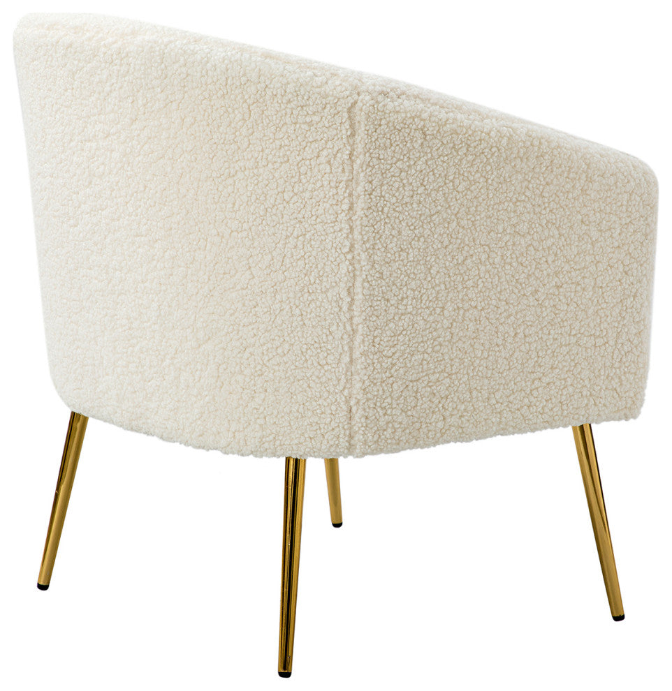30" Polyester Barrel Chair With Metal Legs, Ivory