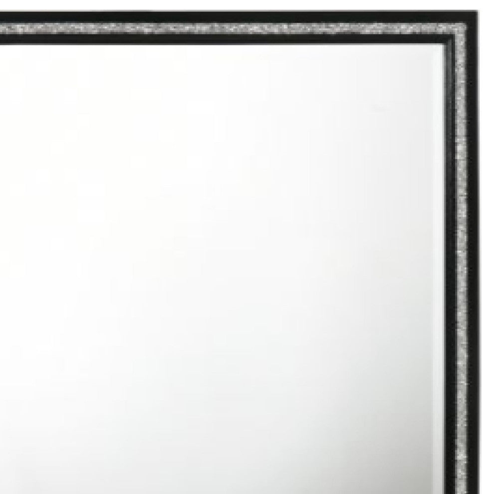 Benzara BM275075 Solid Wood Mirror, Shimmering Silver Accent, Landscape, Black