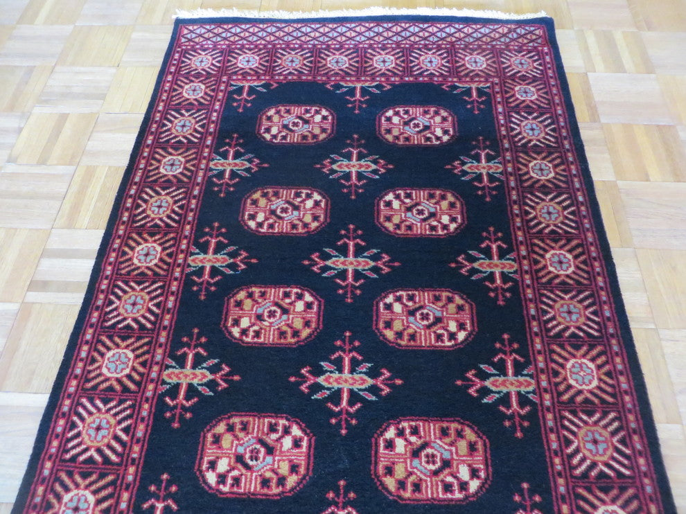 3x5 Hand Knotted Black Bokara Oriental Rug