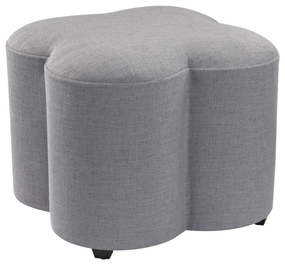 Gray Linen Quatrefoil Stool