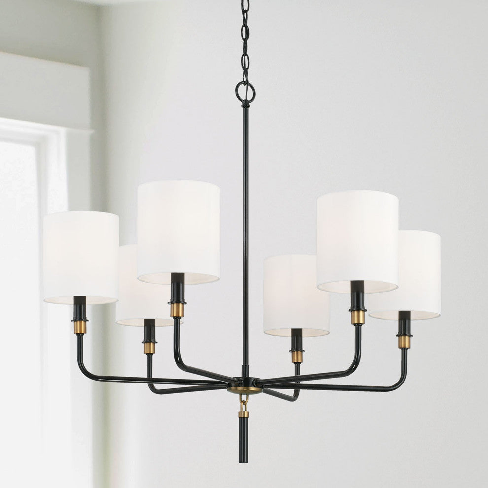 Capital Lighting Beckham 6-Light Chandelier 441961YA-702 Glossy Black/Aged Brass