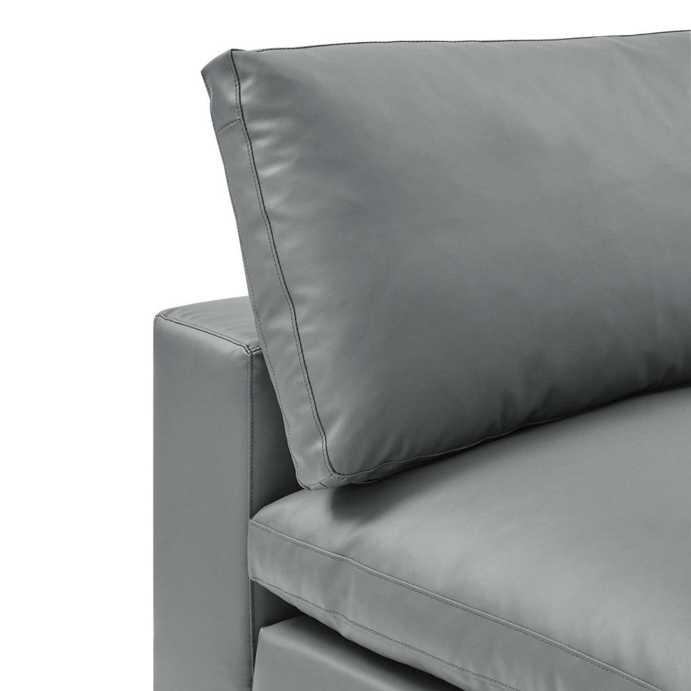 Commix Down Filled Overstuffed Vegan Leather Armless Chair Gray