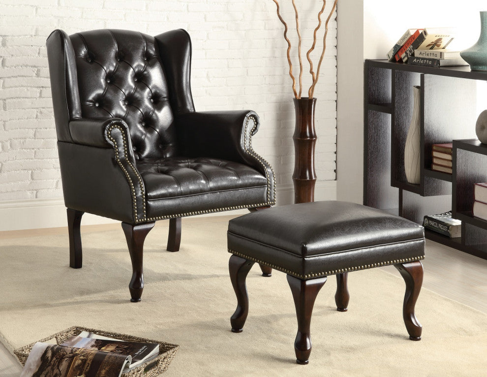 Butto Tufted Accent Chair with Ottoman, Black