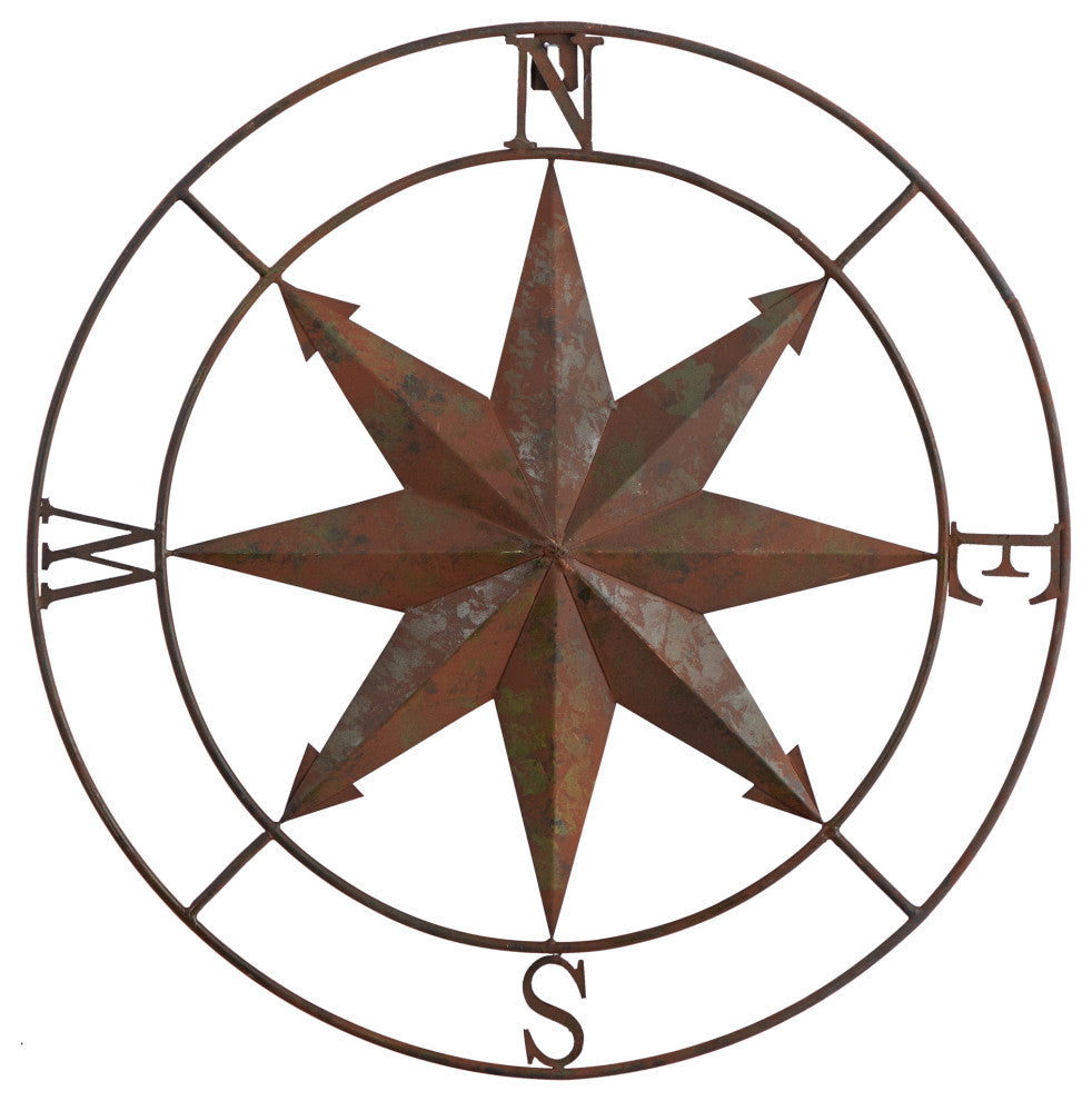 18" Rustic Nautical Metal Compass Wall Art Decor
