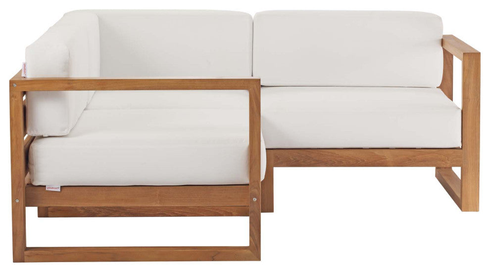 Lounge Sectional Sofa Chair Set, White Natural, Wood, Modern, Outdoor Patio