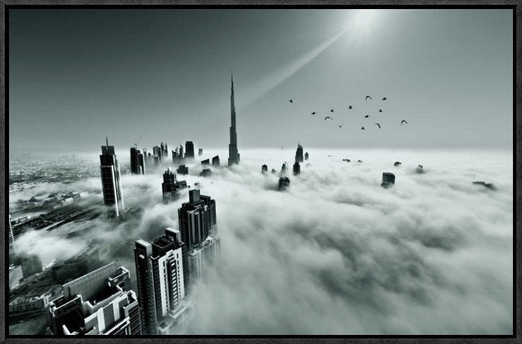 "Up Up And Above" Framed Canvas Giclee by Naufal, 23x15"