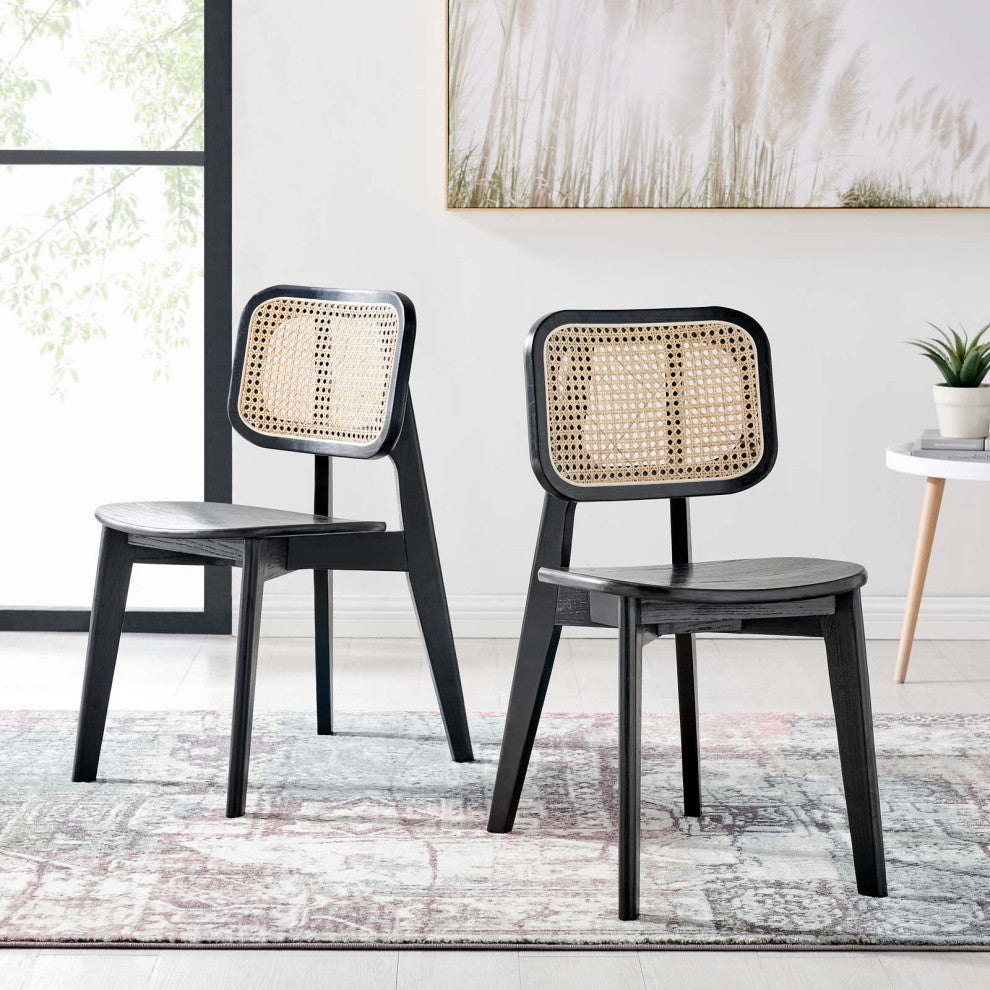 Side Dining Chair, Set of 2, Black, Wood, Modern, Cafe Bistro Hospitality